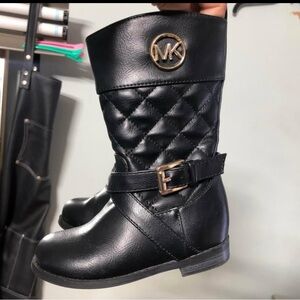 Baby Girl M K Black Quilted Leather Boots Sz 6